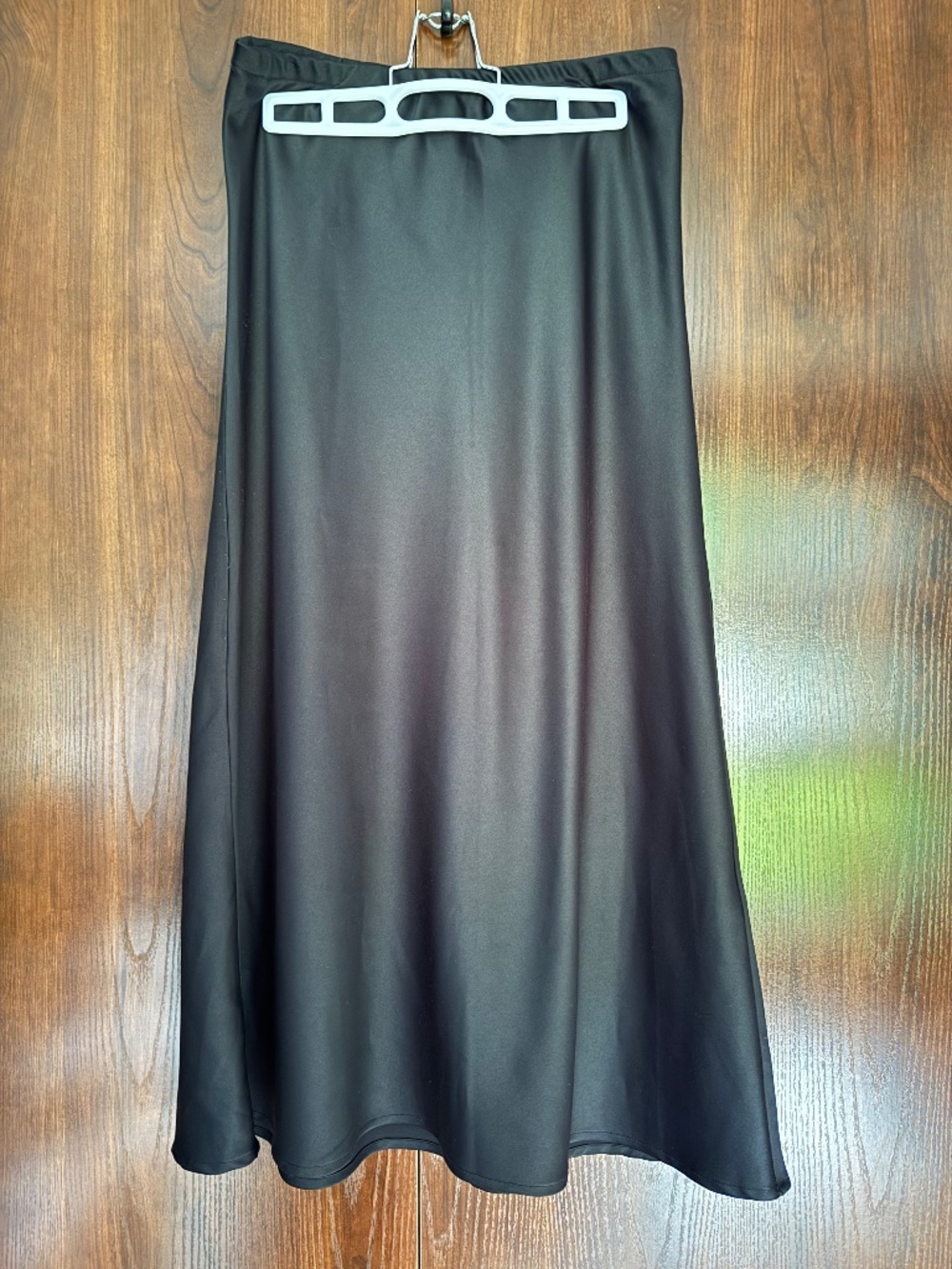 The Latest Scoop Black Satin Slip Midi Skirt | Size Medium | Elegant A-Line